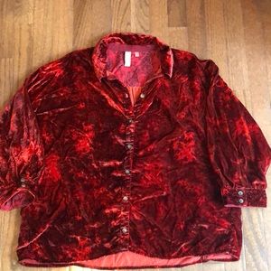 Womens Pilcro Velvet Button-up Medium S Velour Burgundy Red